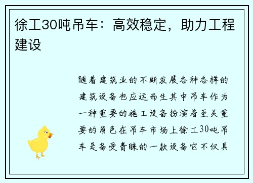 徐工30吨吊车：高效稳定，助力工程建设