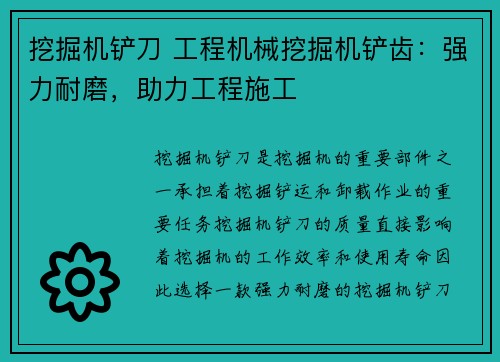 挖掘机铲刀 工程机械挖掘机铲齿：强力耐磨，助力工程施工